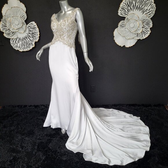 NWT~$1699~IMPRESSION~SZ 6/8~WHITE BEADED EMBROIDERED MERMAID WEDDING DRESS GOWN - Picture 1 of 16